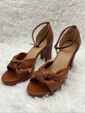 LOFT Sandals Size 9.5 Brown Knotted 4” Heeled Sandals